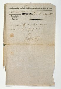 Gratis recept van het Hopital de la Charite, Parijs, 7 maart 1837 door French School