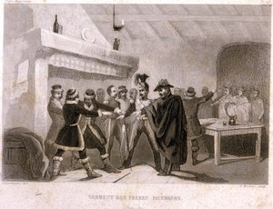 Vrijmetselarij: de eed van de broeders maaiers in Potok in 1821. Gravure uit 