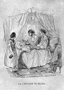 Franse illustratie van een persoon met jicht in bed, 1848 door French School