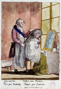 Franse Revolutie: Cartoon over de vlucht van de koninklijke familie naar Varennes door French School