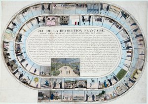 Franse Revolutie: ganzenbordspel aan het einde van de 18e eeuw met de belangrijkste stadia van de Revolutie door French School