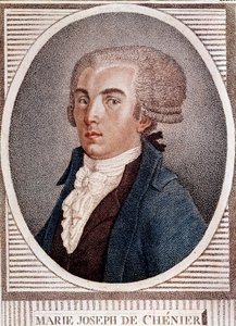 Franse Revolutie: portret van diplomaat dichter en historicus Marie Joseph Chenier (1764-1811), auteur van de "Chant du depart" gravure uit de 19e eeuw. door French School