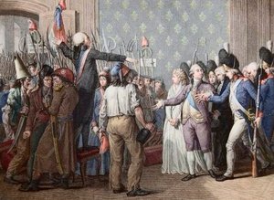 Franse Revolutie: de Mars naar de Tuilerieën, 20 juni 1792 - Franse Revolutie - Aanval op het Palais des Tuileries, 20 juni 1792 - De dag van 20 juni 1792 bij het Kasteel van de Tuilerieën. Koning Lodewijk XVI presenteert zich voor het volk en verwarmt de  door French School