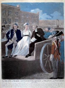 Franse Revolutie: "de koningin van Frankrijk Marie Antoinette (1755-1793) wordt naar de guillotine gebracht. Gravure uit 1793. Parijs, Bibliotheek van het Arsenaal