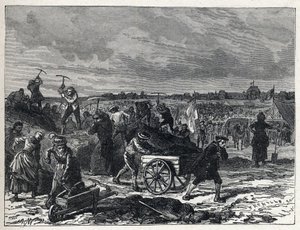 Franse Revolutie: werken aan het Champ de Mars in Parijs, ter voorbereiding van het Fête de la Fédération in 1790 door French School