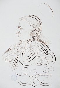 Franse kalligrafie: Portret van Vader Crapaudin door Bernard van Parijs rond 1780. Historische bibliotheek van de stad Parijs. door French School
