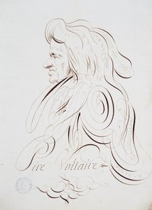 Franse calligrafie: Portret van Vader Voltaire door Bernard de Paris rond 1780. Historische bibliotheek van de stad Parijs