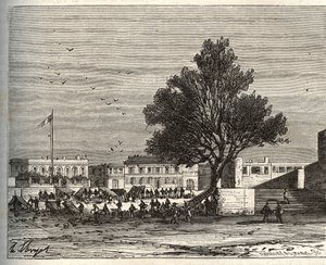 Franse koloniën in Afrika - Place du gouvernement in Goree - gravure in 