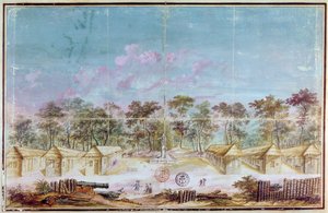 Franse kolonisten vestigen zich op het strand van Kourou, Guyana in 1763 door French School