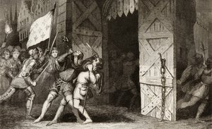 Franse ridders vallen een door Engelsen bezette stad aan tijdens de 100-jarige Oorlog, uit 