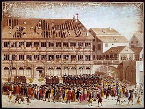 Franse revolutie: plundering van het stadhuis van Straatsburg op 20/07/1789. Anonieme prent. Parijs, B.N. door French School