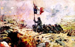 Franse soldaten tijdens de slag om de Somme 1916 door French School