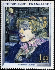 Franse postzegel met schilderij van Toulouse Lautrec door French School