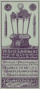 Franse handelskaart voor Aikin Lambert pennen, penhouders en vulpotloden (litho)