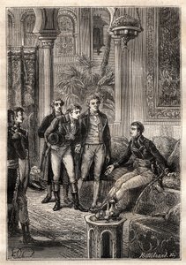 Friedrich Konrad Hornemann (1772-1801) ontmoette Napoleon Bonaparte in Caïro in 1797 in aanwezigheid van Gaspard Monge (1746-1818) en Claude Louis Berthollet (1748-1822) - illustratie uit 