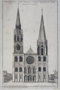 Frontispice van het grote portaal van de Kathedraal Notre Dame in Chartres, ontworpen ter plaatse door Saint Vincent Geograaf Ingenieur, 19e eeuw
