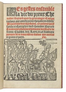 Frontispice uit "Les gestes ensemble la vie du preux Chevalier Bayard avec la genealogie", door Symphorien Champier door French School