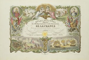 Frontispice van Atlas Nacional Illustre des 86 Departments et des Possessions de la France, door Victor Levasseur 1856 (handgekleurde gravure) door French School