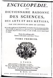 Frontispice van The Encyclopedia of Science, Art and Engineering door Denis Diderot, gepubliceerd in Parijs, 1751 door French School