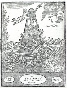 Frontispice van een landbouwalmanak met een portret van Olivier de Serres door French School