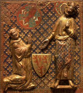 Grafplaat: Guy de Meyos knielt voor Saint Louis (Louis IX van Frankrijk) door French School