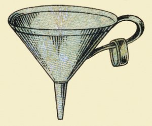 Trechter. Gravure in "ABC onbreekbaar op gelakt canvas". A. Capendu, uitgever, Parijs, eind 19e eeuw. Kinderboekwinkel geïllustreerd. 8 pagina