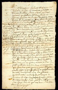 Bontcontract tussen Francois Francoeur en vier voyageurs voor het transport van goederen en de aankoop van bevervellen in Michilimackinac en Chicago, 1692 door French School