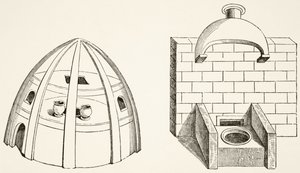 Ovens, zoals gebruikt door wetenschappers en alchemisten in de Middeleeuwen, uit Wetenschap en Literatuur in de Middeleeuwen door Paul Lacroix (1806-84) gepubliceerd in Londen 1878