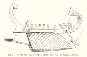 Antieke Galerij met 3 Rijen Roeispanen, Bas-reliëf, in het Museum van Napels door French School