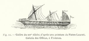 Galei uit de 14e eeuw; naar een schilderij van Pietro Laurati, Uffizi Galerij, Florence door French School