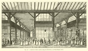Houten galerijen, voormalig kamp van de Tartaren, in het Palais-Royal, 1825 door French School