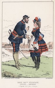 Garde Nationale Sedentaire (gekleurde gravure) door French School