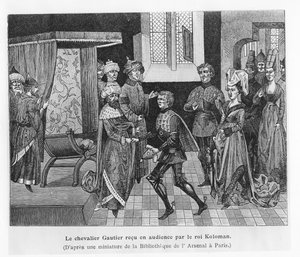 Gautier ontvangen door Koning Koloman van Hongarije (gravure) door French School