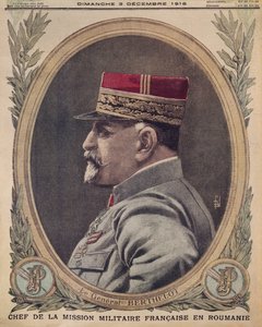 Generaal Berthelot, hoofd van de Franse militaire missie in Roemenië, voorpagina illustratie uit Le Petit Journal, supplement illustre, 3 december 1916 door French School