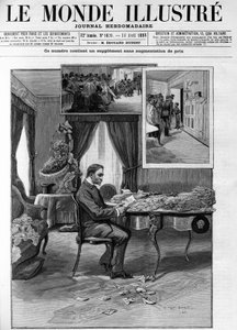 Generaal Georges Boulanger (1837-1891) in het Hotel du Louvre bezig met het onderzoeken van correspondentie in 
