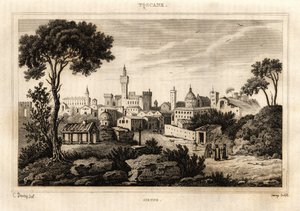 Algemeen uitzicht op Siena in Toscane, gravure door C. Deveze in 