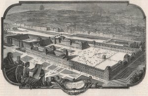 Algemeen uitzicht op het Palais du Louvre en de Tuilerieën in 1852 - Gravure in 