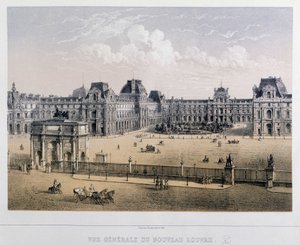 Algemeen overzicht van het nieuwe Louvre: Arc du Carrousel - Gravure van de 19e eeuw door French School