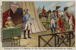 George Washington leest de ontwerpgrondwet van de Verenigde Staten voor aan afgevaardigden