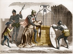 Gilles de Rais (Retz of Rays) (1404-1440), maarschalk van Frankrijk maakt zijn vrouw dood. Gravure in 