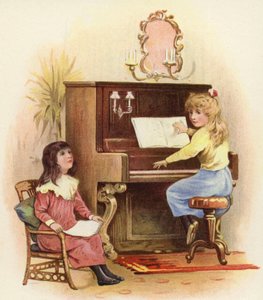 Meisjes bij en aan de piano