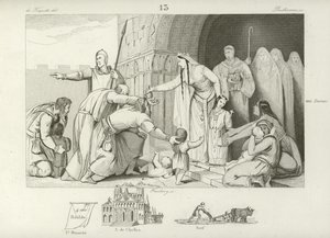 Het geven van aalmoezen aan de armen, regering van Chlothar III, koning van Neustrië en Bourgondië, 7e eeuw door French School