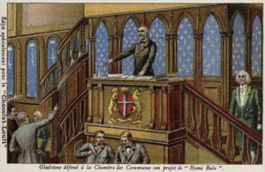Gladstone verdedigt zijn beleid voor Ierse Home Rule in het Lagerhuis