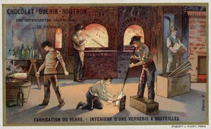 Glasproductie. Interieur van een flesfabriek