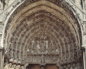 Gotische kunst: Timpaan van de centrale baai van het zuidportaal van de Basiliek van Notre Dame de Chartres