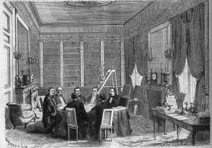Regering van het Tweede Keizerrijk: Ministerraad voorgezeten door keizer Napoleon III (1808-1873) gehouden in de bibliotheek van het Paleis van Compiègne door French School