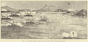 Grote marine-oefeningen van 1891, in de baai van Toulon; de vloot forceert de doorgang door French School