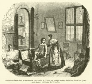 Grotius en zijn vrouw in de vesting van Loevestein door French School