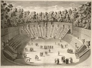 Bos van de Salle du Bal, Versailles, uit Les Plans, Profils et Elevations des Ville et Chateau de Versailles, gegraveerd door Lucas, gepubliceerd ca. 1715 door French School
