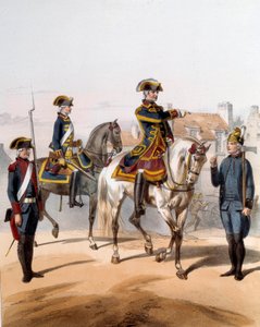 Wachters van de Stad Parijs (wandelwacht, paardewacht, wachter, pompwachter). Gravure uit de 19e eeuw. door French School